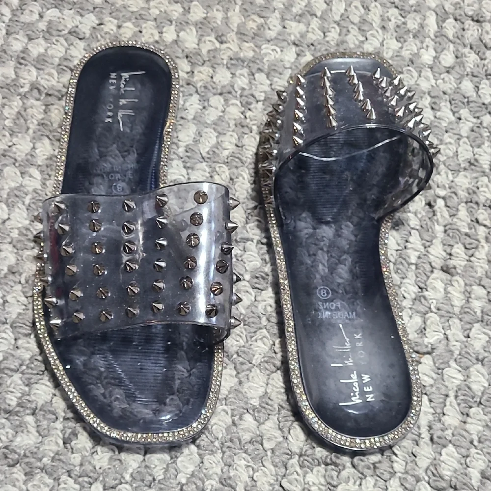 Nicole Miller Clear Gray Rhinestone Studded Jelly Slide Slip On Sandals Size 8‎ - Picture 2 of 7